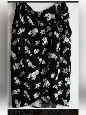 LOFT Black Floral High-Low Wrap Skirt